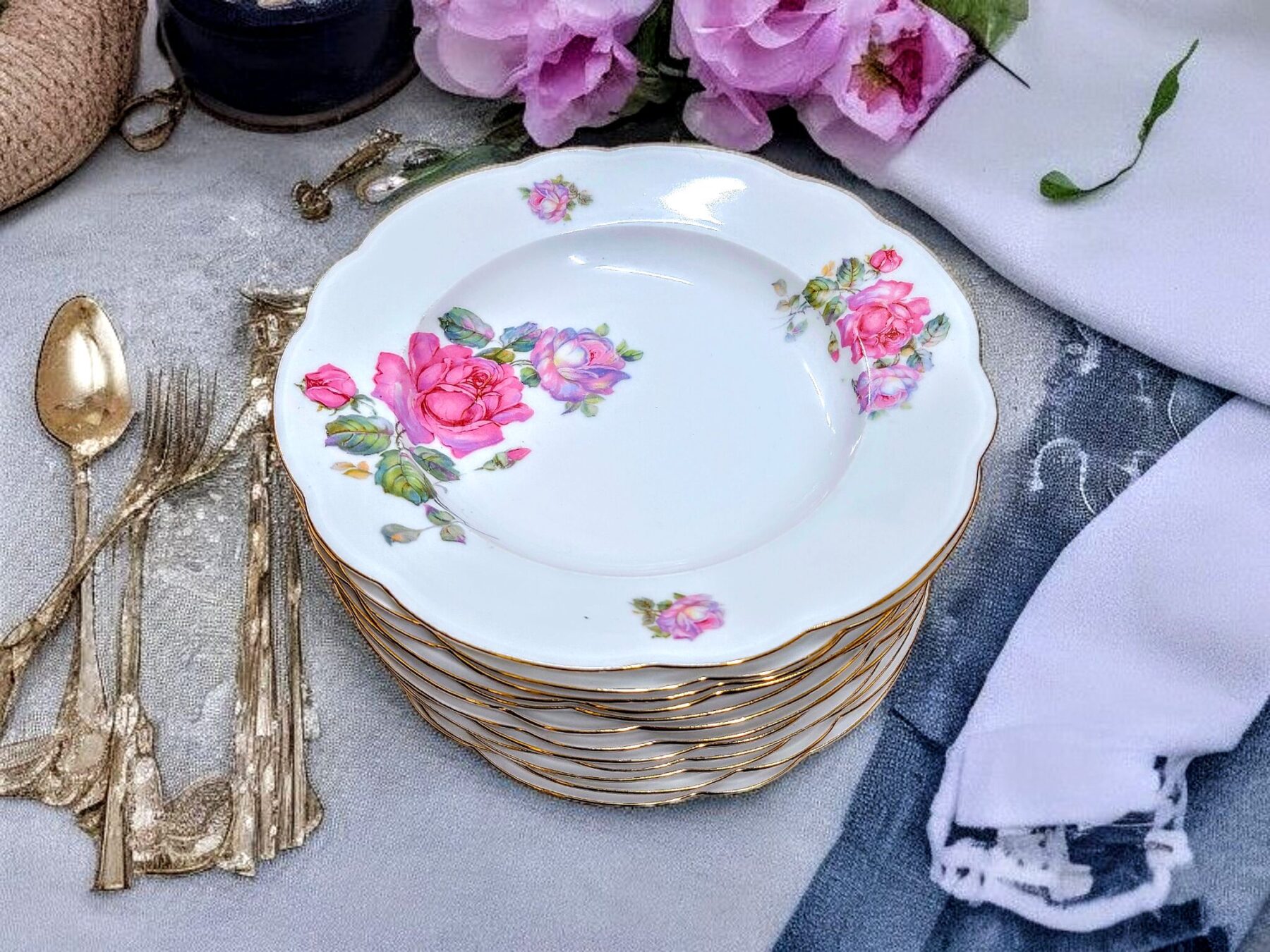 Roosimustriga portselan supitaldrikud - Union T Czecho-Slovakia